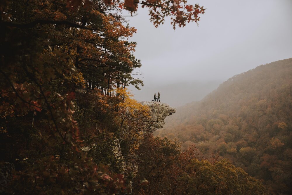 best places to elope in arkansas man proposing to woman on scenic overlook-- best places to elope in arkansas